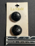 Buttons Woven Leather Set of 2 Vintage - Black