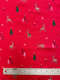 Remnant Cotton/Spandex - Red with Reindeer, Christmas Trees and Flowers