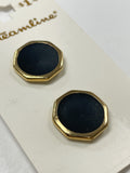 Buttons Set of 2 Metal - Brass Octagons with Black Centers