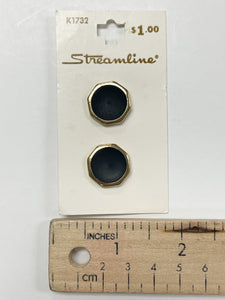 Buttons Set of 2 Metal - Brass Octagons with Black Centers