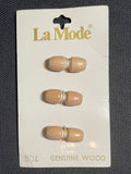 Buttons Wood Toggle Set of 3 Vintage - Light Beige