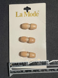 Buttons Wood Toggle Set of 3 Vintage - Light Beige