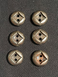 Buttons Metal Set of 8 Vintage - Silver-Tone with Diamond Center