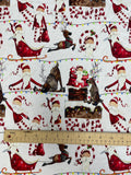 3/4 YD Cotton/Spandex Remnant - White with Whimsical Santas & Reindeer