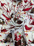 3/4 YD Cotton/Spandex Remnant - White with Whimsical Santas & Reindeer