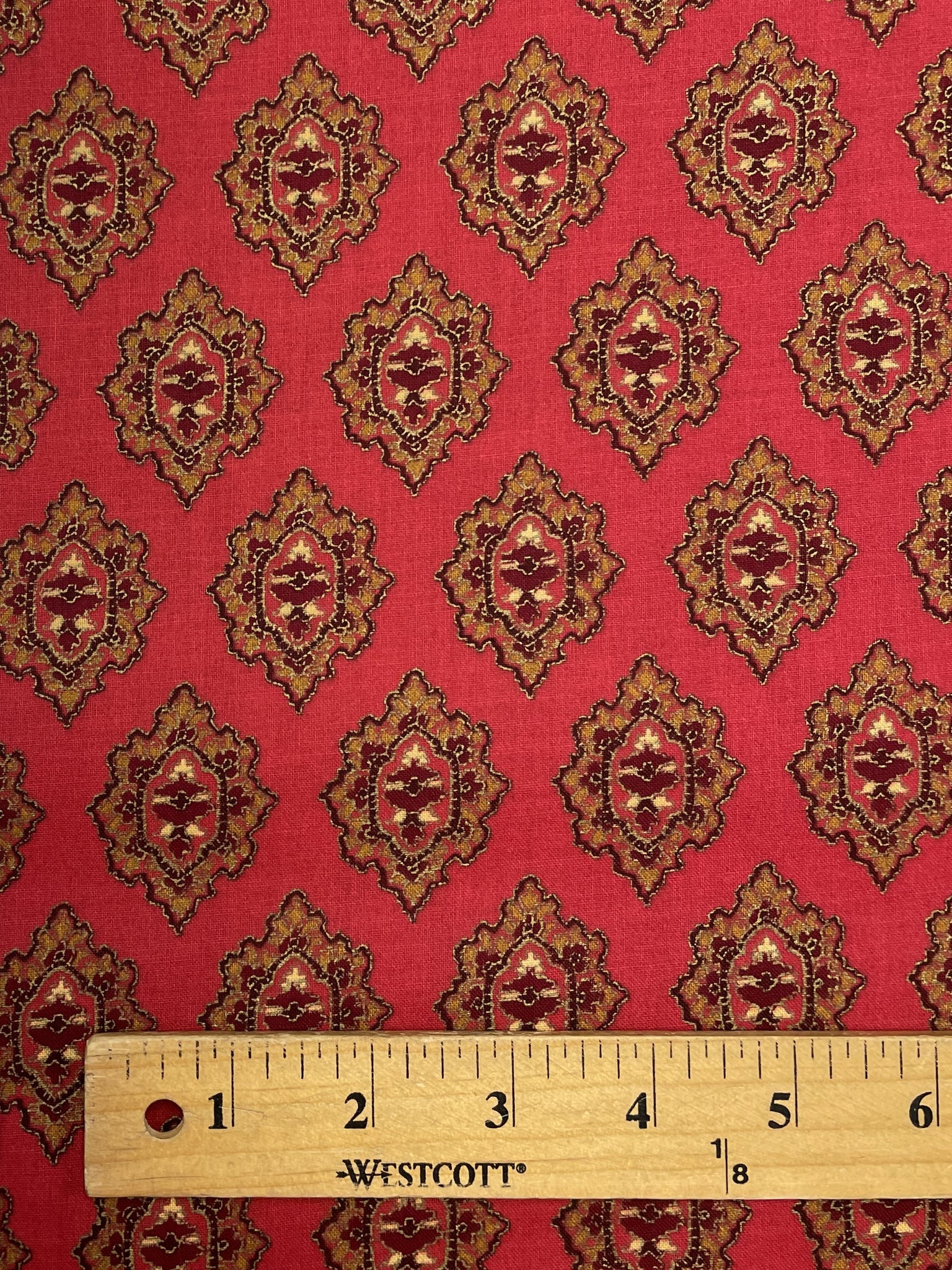 Cotton Vintage - Tomato Red with Non Metallic Gold Medallions