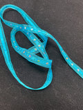 Polyester Organza and Satin Ribbon By-the-Yard - Turquoise with Floral Print and Holographic Sequins