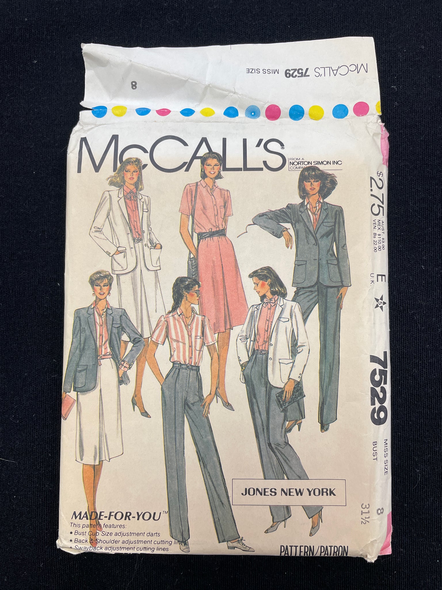 1981 McCall's 7529 Sewing Pattern - Women's Jacket, Shirt, Skirt and Pants FACTORY FOLDED