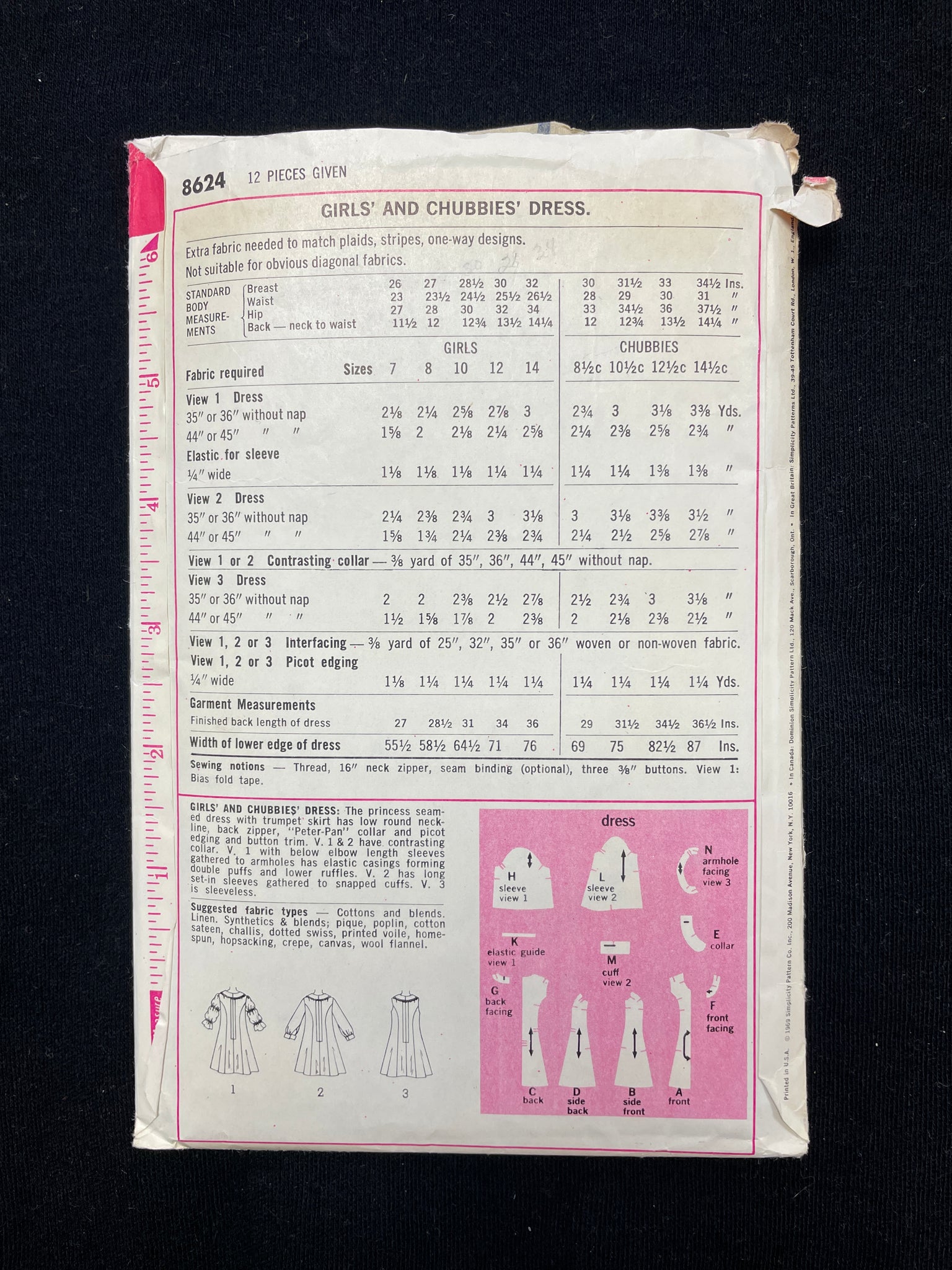 1969 Simplicity 8624 Sewing Pattern - Child's Dress