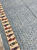2 7/8 YD Quilting Cotton Vintage - Mottled Blue with Pink Flowers and Border of Girls in Dresses