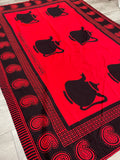 1 1/2+ YD Cotton Panel Vintage - Red with Black Paisley Border and Tea Pots