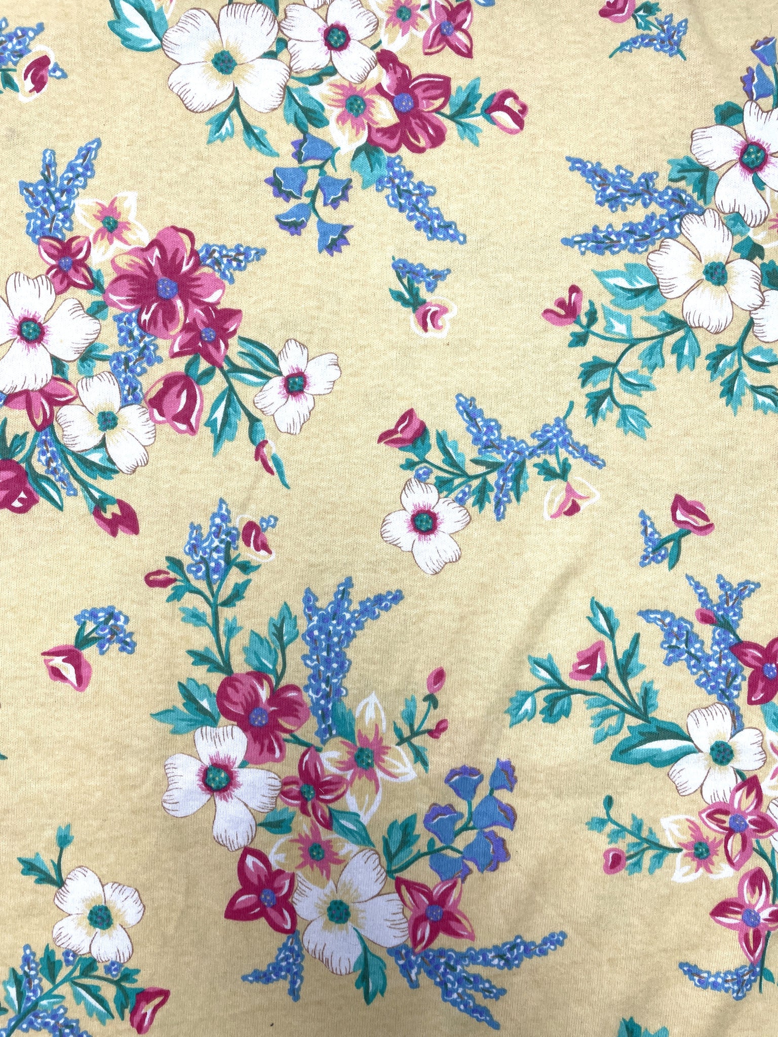 1 1/4 YD Cotton Blend Knit Vintage - Flowers on a Yellow Background