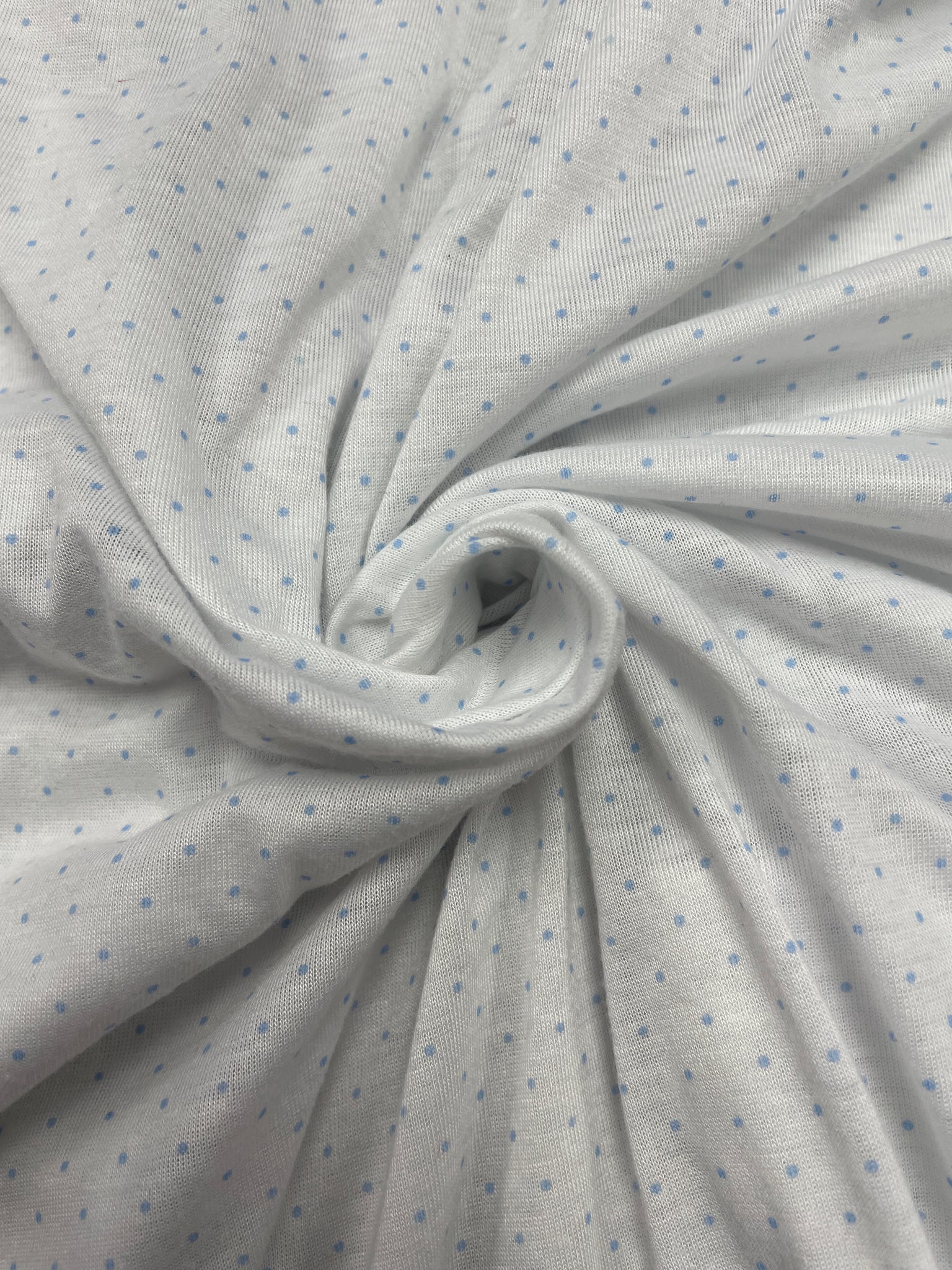 1 7/8 YD Cotton Blend Knit - White with Small Light Blue Dots