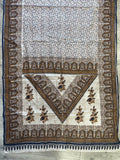 6 YD Silk Sari Vintage - Navy Blue and Tan on Off White