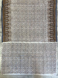 6 YD Silk Sari Vintage - Navy Blue and Tan on Off White