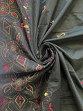 Cotton Embroidered - Black with Red and Metallic Gold Embroidery with Sequins and Borders