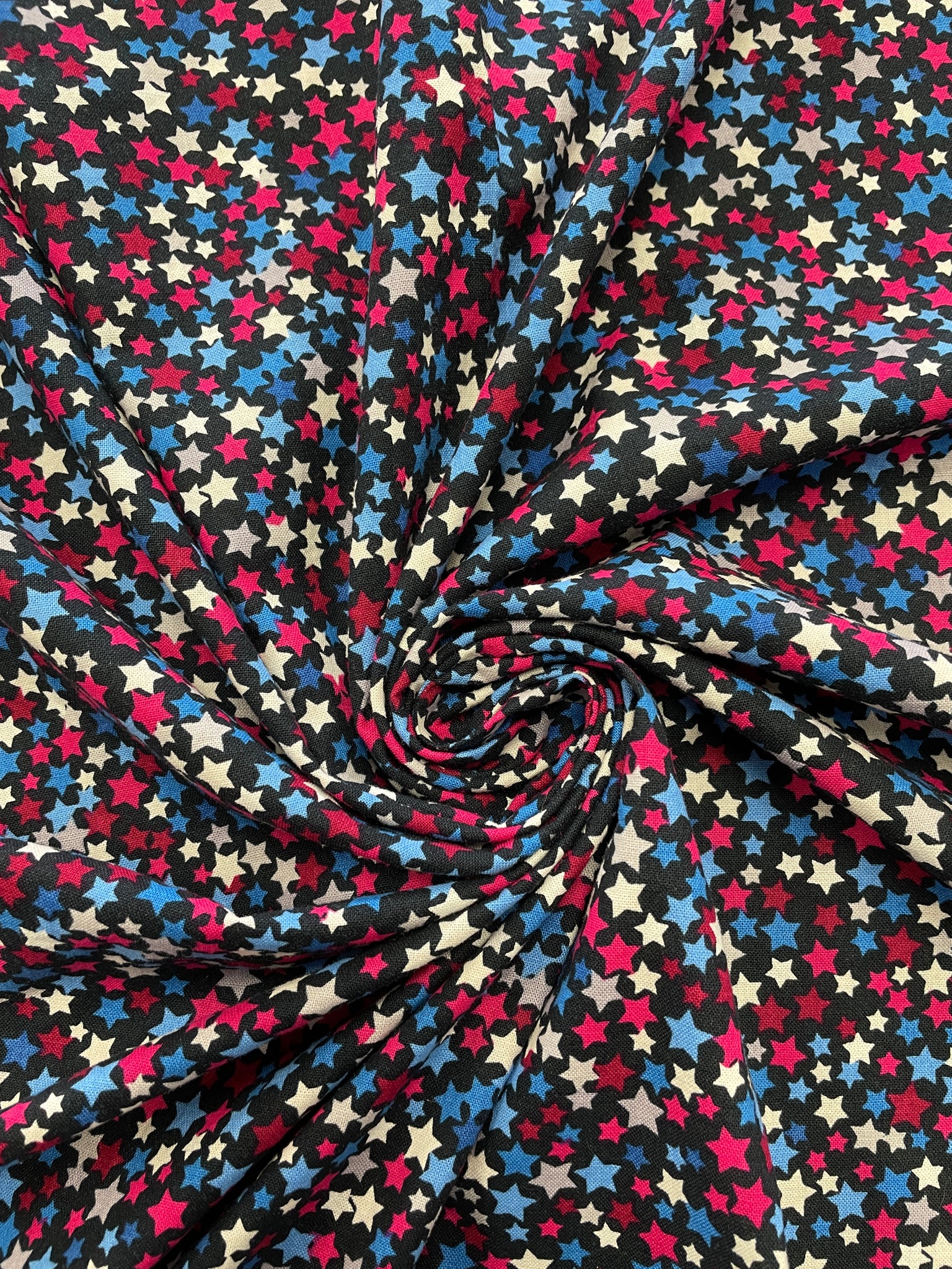 3/4 YD Quilting Cotton - Red, White and Blue Stars on Navy Blue