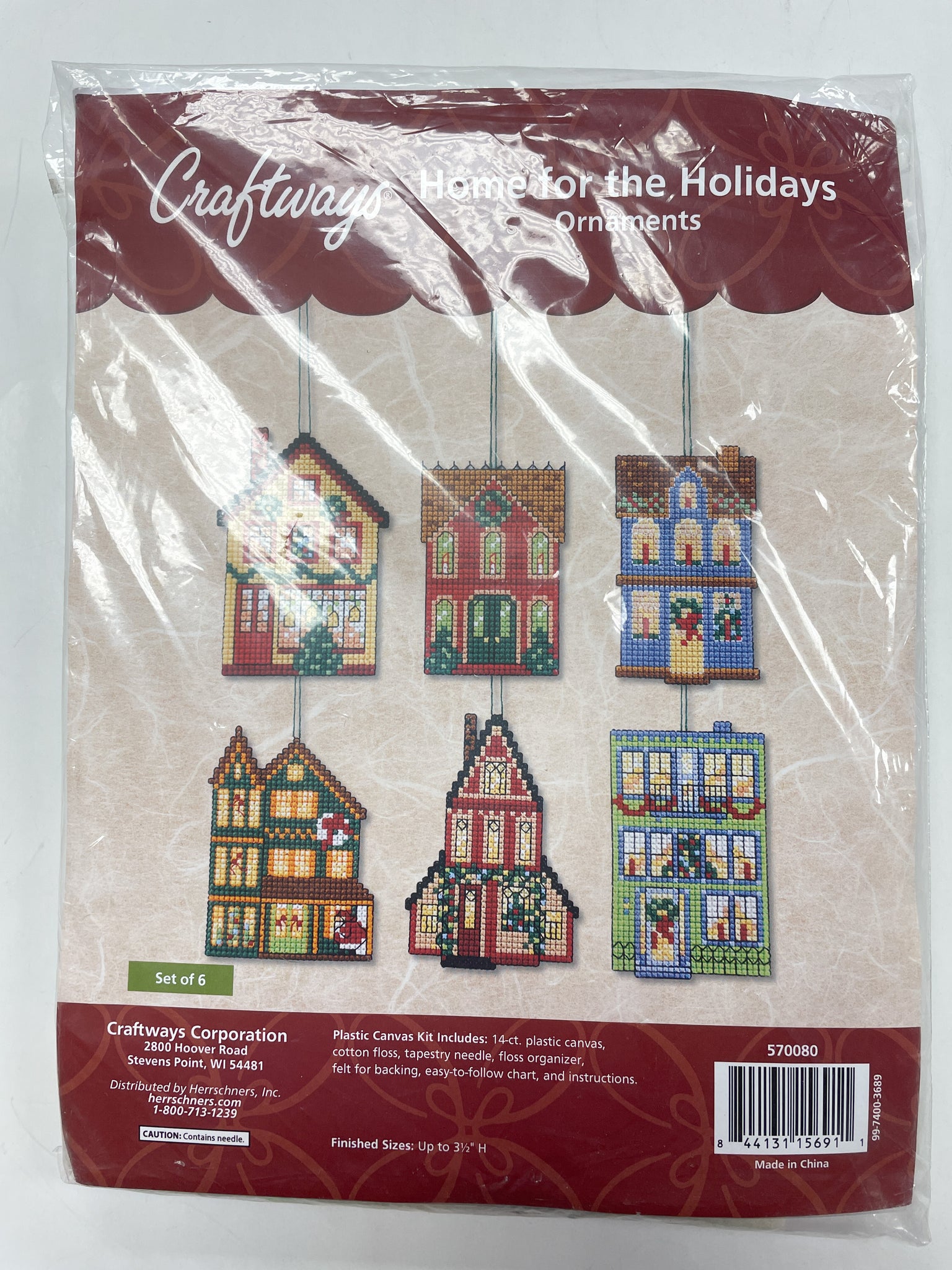 2015 Plastic Canvas Cross Stitch Kit - "Home for the Holidays" Ornaments