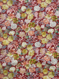 4 7/8+ YD Liberty (?) Cotton - Pink, Golden Yellow, Lavender, and Teal Flowers on Red