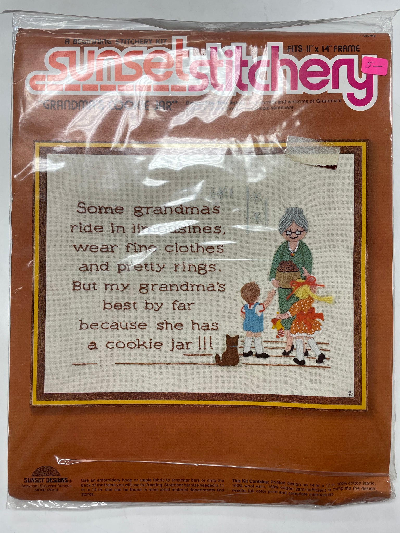 1978 Embroidery Kit Vintage - "Grandma's Cookie Jar"