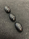 Button Plastic Set of 3 Vintage - Black Oval Domes with Diagonal Lines