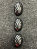 Button Plastic Set of 3 Vintage - Black Oval Domes with Diagonal Lines