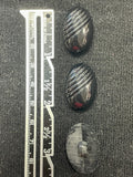 Button Plastic Set of 3 Vintage - Black Oval Domes with Diagonal Lines