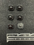 Button Plastic Set of 6 Vintage - Black Domes Over Dimensional Lines