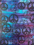 Cotton - Various Batik Color Combinations with Black Floral Peace Signs