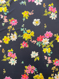 2 YD Polyester Knit - Black with Pink, Yellow and Aqua Flowers