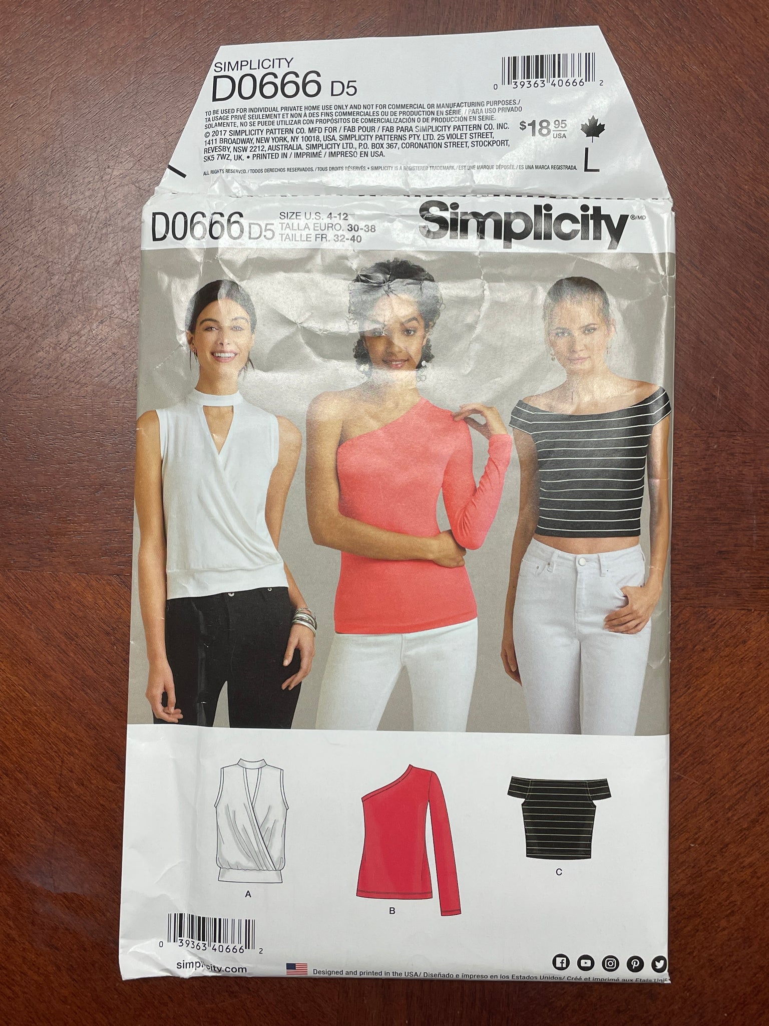 2017 Simplicity 0666 Pattern - Knit Shirts FACTORY FOLDED