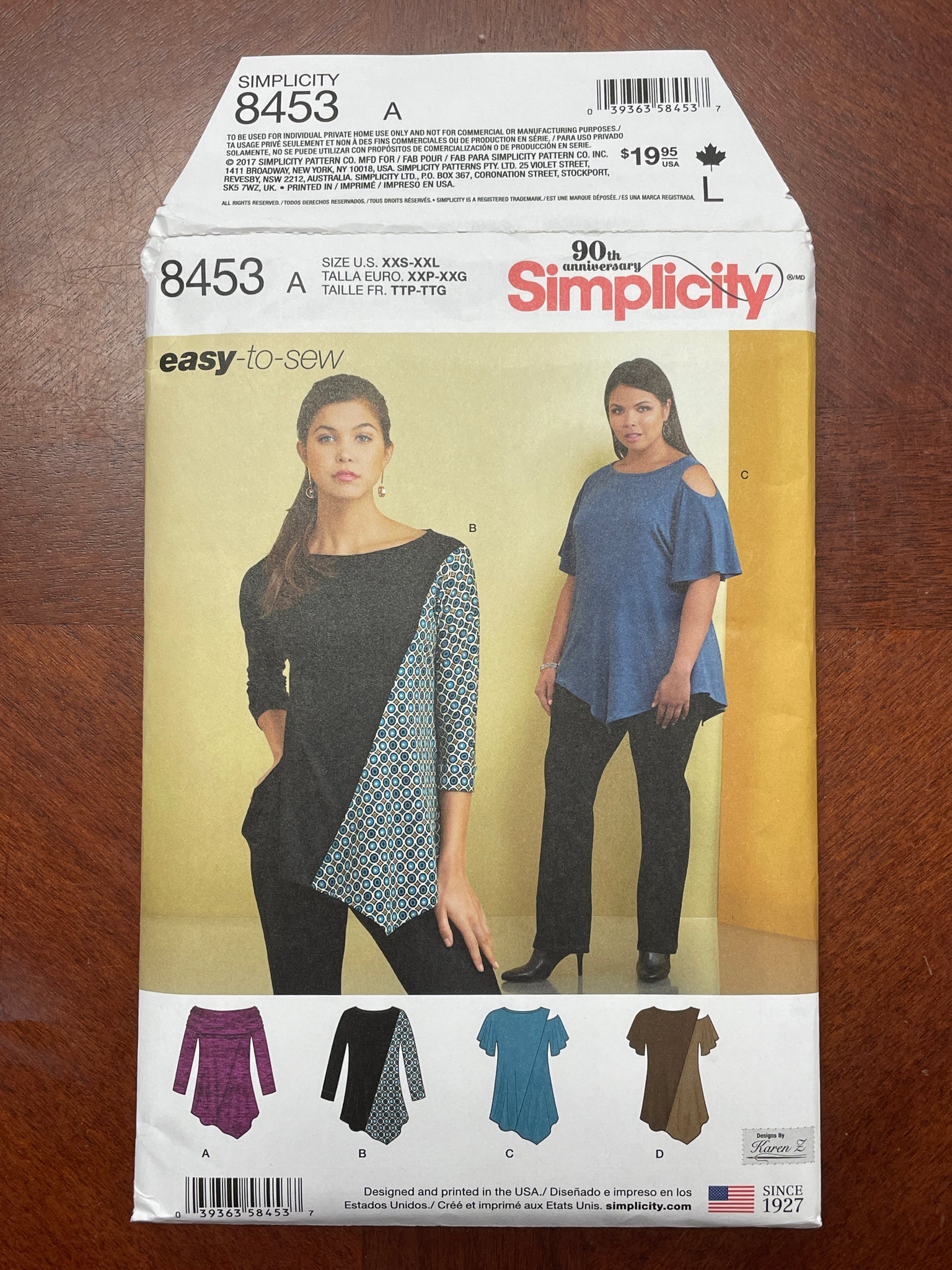2017 Simplicity 8453 Pattern - Knit Tops FACTORY FOLDED