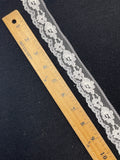 3 1/4 YD Polyester Floral Flat Lace Trim Vintage - Off White with Light Gray Scallops