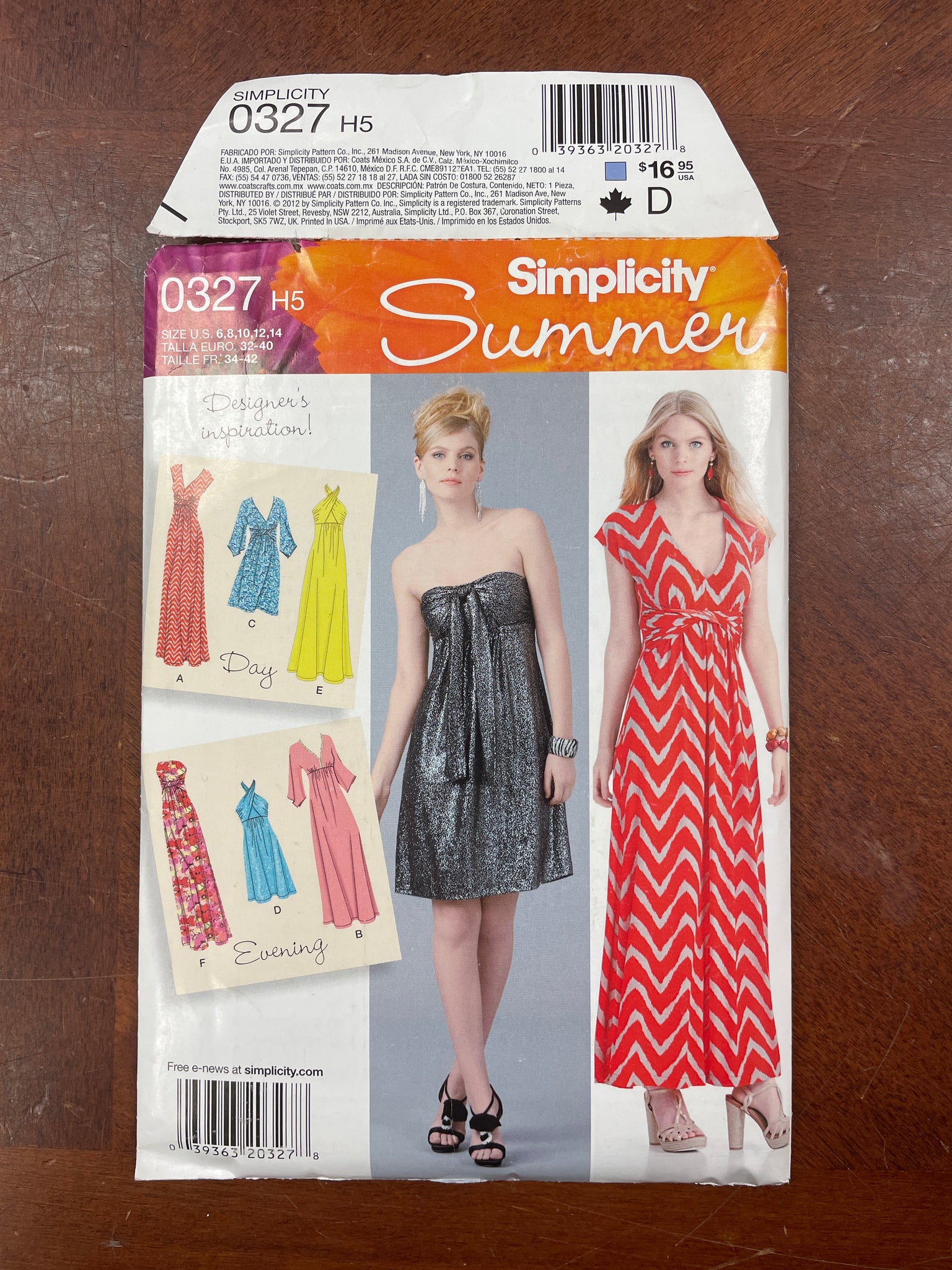 2012 Simplicity 0327 Sewing Pattern - Dresses FACTORY FOLDED