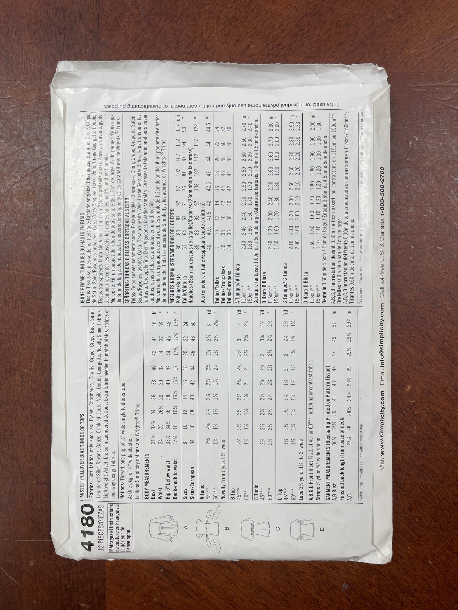 2000's Simplicity 4180 Sewing Pattern - Blouses