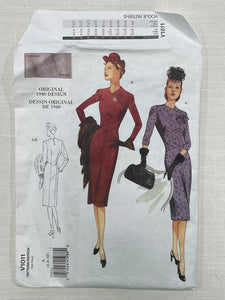 1940 Reproduction Vogue 1011 Pattern - Dress FACTORY FOLDED