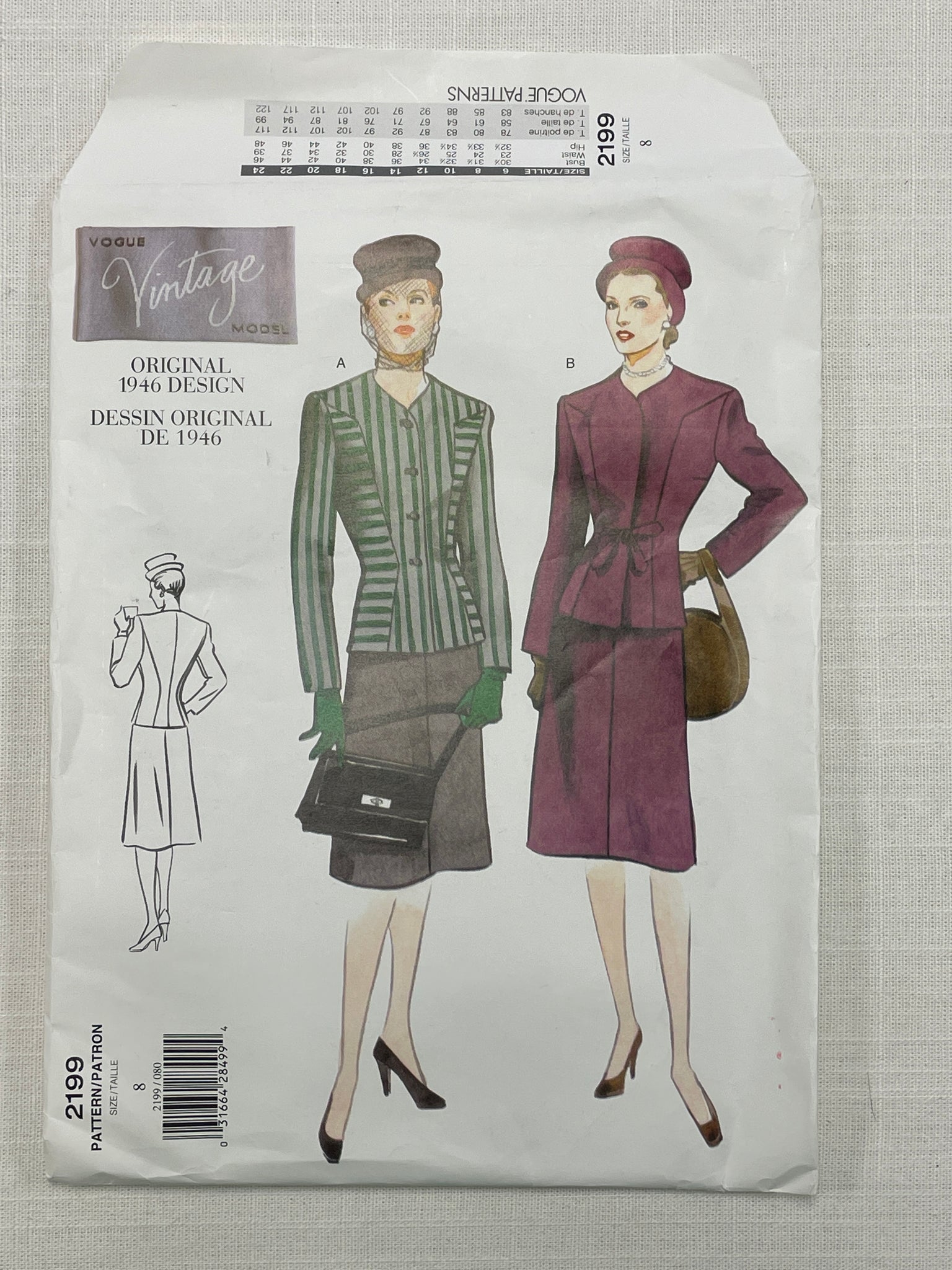 1946 Reproduction Vogue 2858 Pattern - Skirt and Jacket FACTORY FOLDED