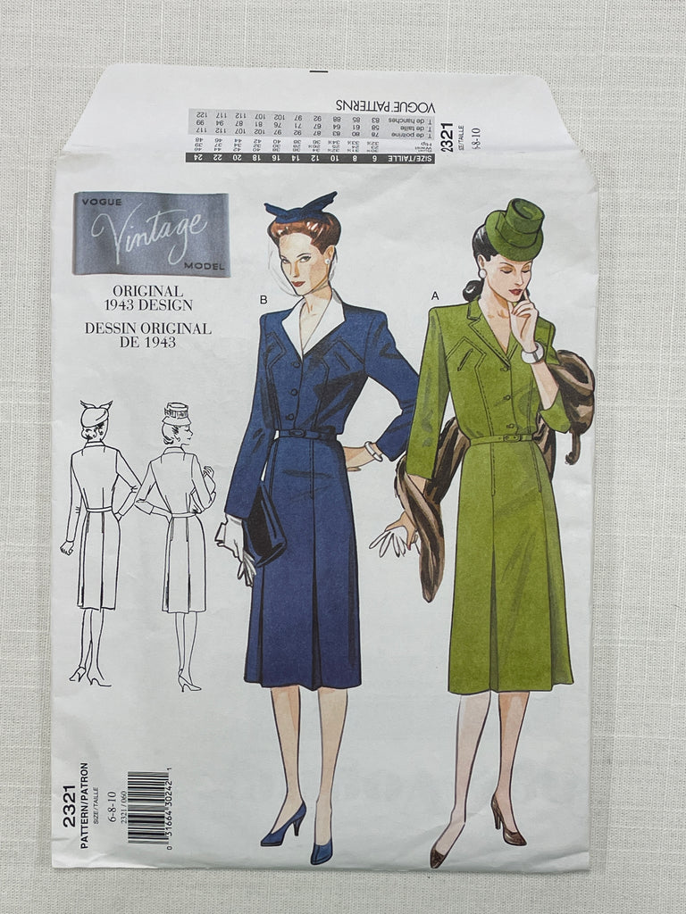 1943 Reproduction Vogue 2321 Pattern - Dress FACTORY FOLDED