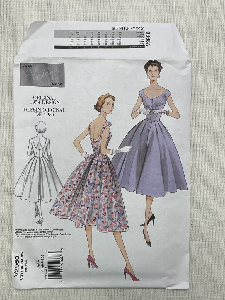 1954 Reproduction Vogue 2960 Pattern - Dress FACTORY FOLDED