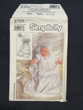 1989 Simplicity 9386 Sewing Pattern - Babies' Christening Gown, Slip and Hat FACTORY FOLDED