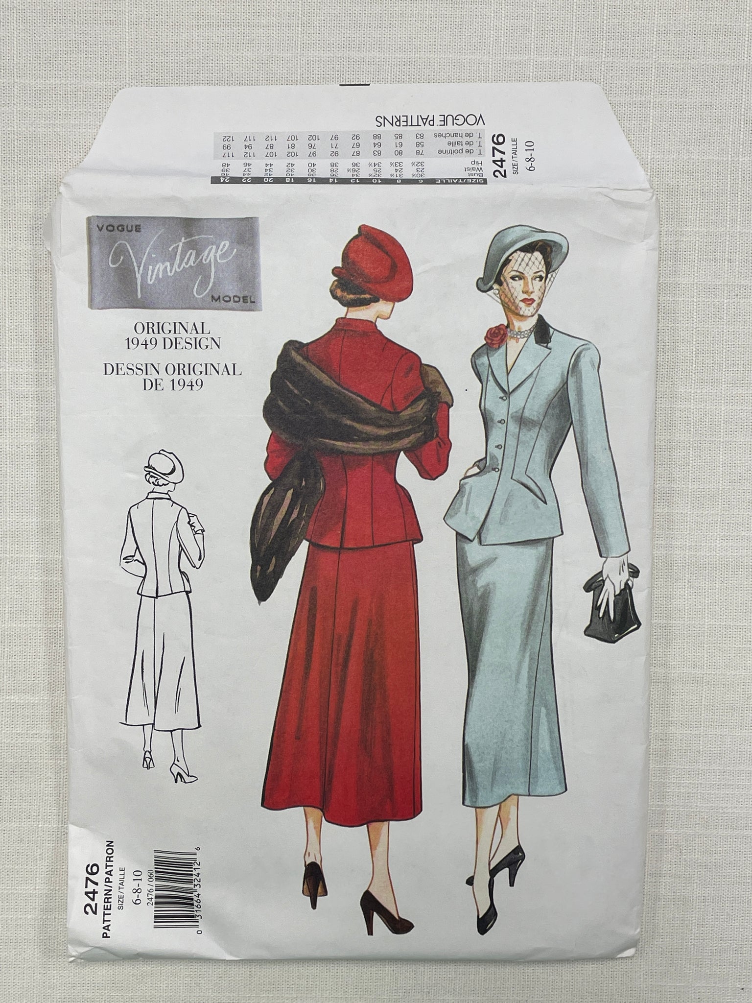 1949 Reproduction Vogue 2476 Pattern - Skirt and Jacket FACTORY FOLDED