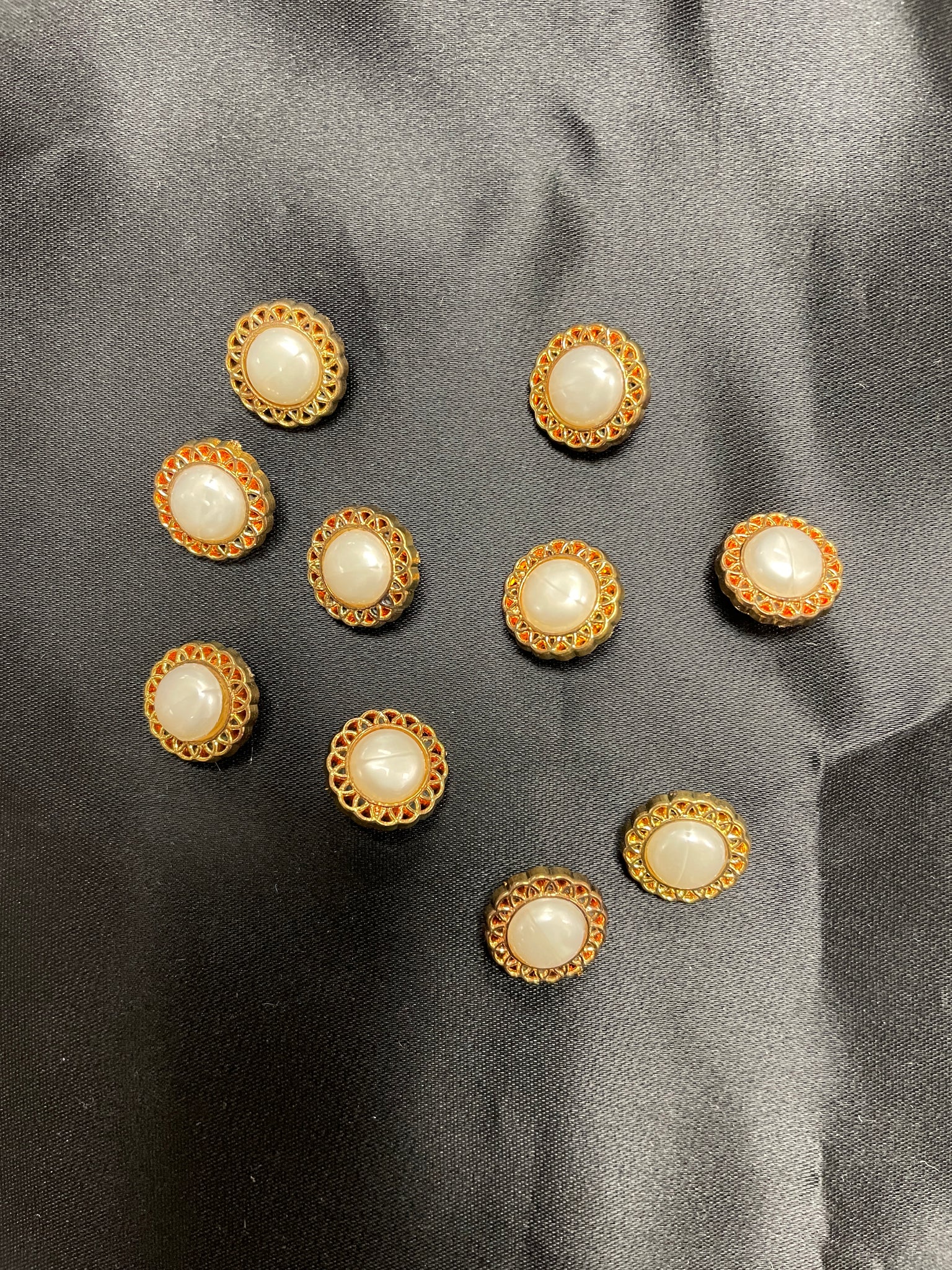 Buttons Set of 10 Plastic - Gold with Faux Pearl Centers