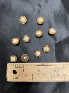 Buttons Set of 10 Plastic - Gold with Faux Pearl Centers