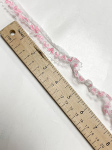 Polyester Ruffled Lace Trim Vintage - White with Pink Hearts
