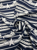 4 1/4 YD Silk - Navy Blue with White Stripes and Stars