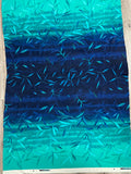 1 YD Lycra Printed Ombre - Teal to Blue with Leaves