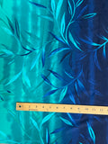 1 YD Lycra Printed Ombre - Teal to Blue with Leaves