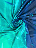 1 YD Lycra Printed Ombre - Teal to Blue with Leaves