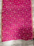4 YD Silk Sari - Fuschia Pink with Yellow and Pink Flowers and Metallic Border