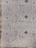 1 1/8 YD Nylon Chiffon Embroidered and Beaded - Laveder with Flowers and Scalloped Borders
